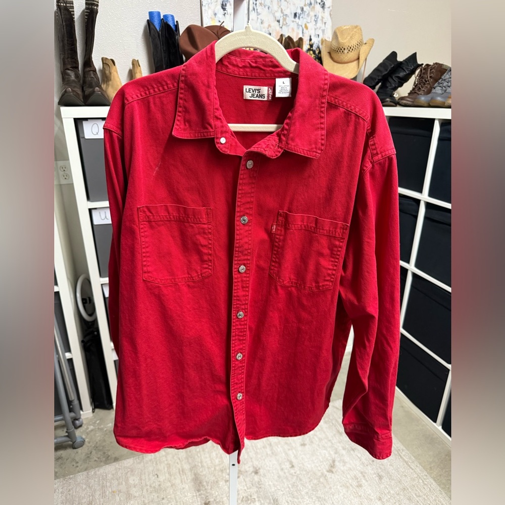 Levi's Vintage Red Button Down Denim Shirt